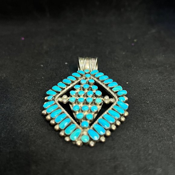 Zuni Turquoise Clusterwork and Snake Eye Pendant by Jennie Eustace (3704) - Picture 2 of 7